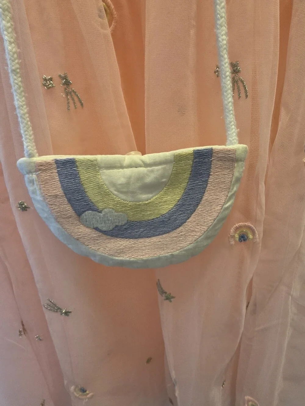 Girls Pink Rainbow Embroidered Tulle Dress